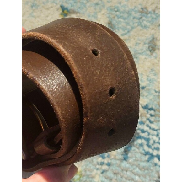 Vintage Y2k Levis Brass Buckle Distressed Italian Leather Brown Boho Western M - Picture 2 of 9